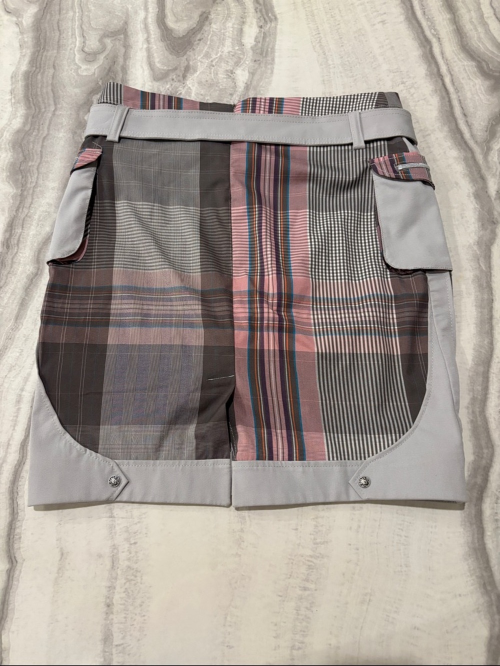 Light Gray Plaid Pocket Mini Skirt - Pink & Gray - Picture 8 of 11